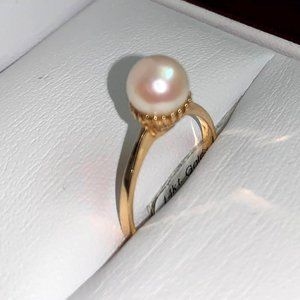 14K Yellow Gold Cultured Pearl Ring - Size 6